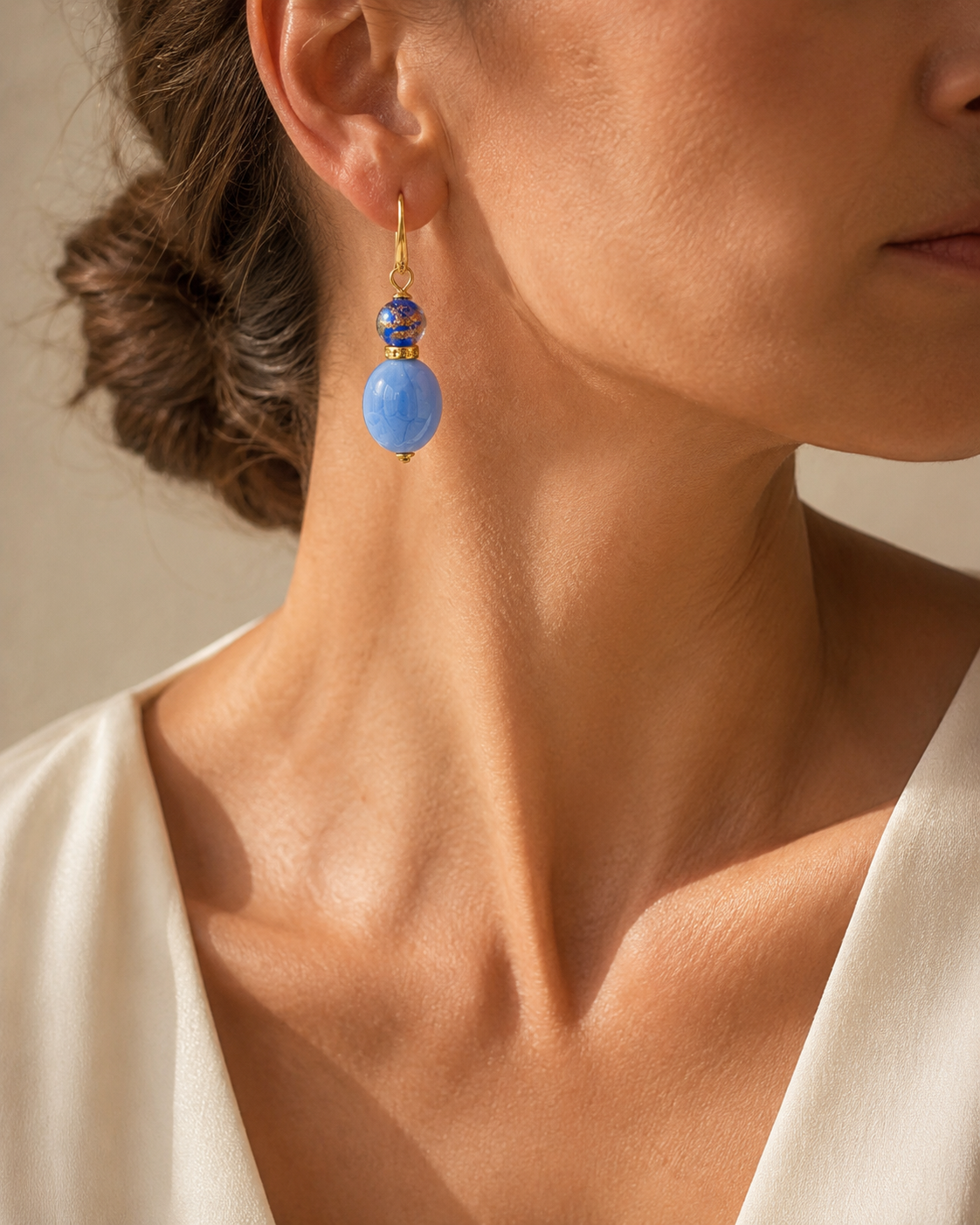 ROYAL ORECCHINI lente vetro di murano e Ceramica