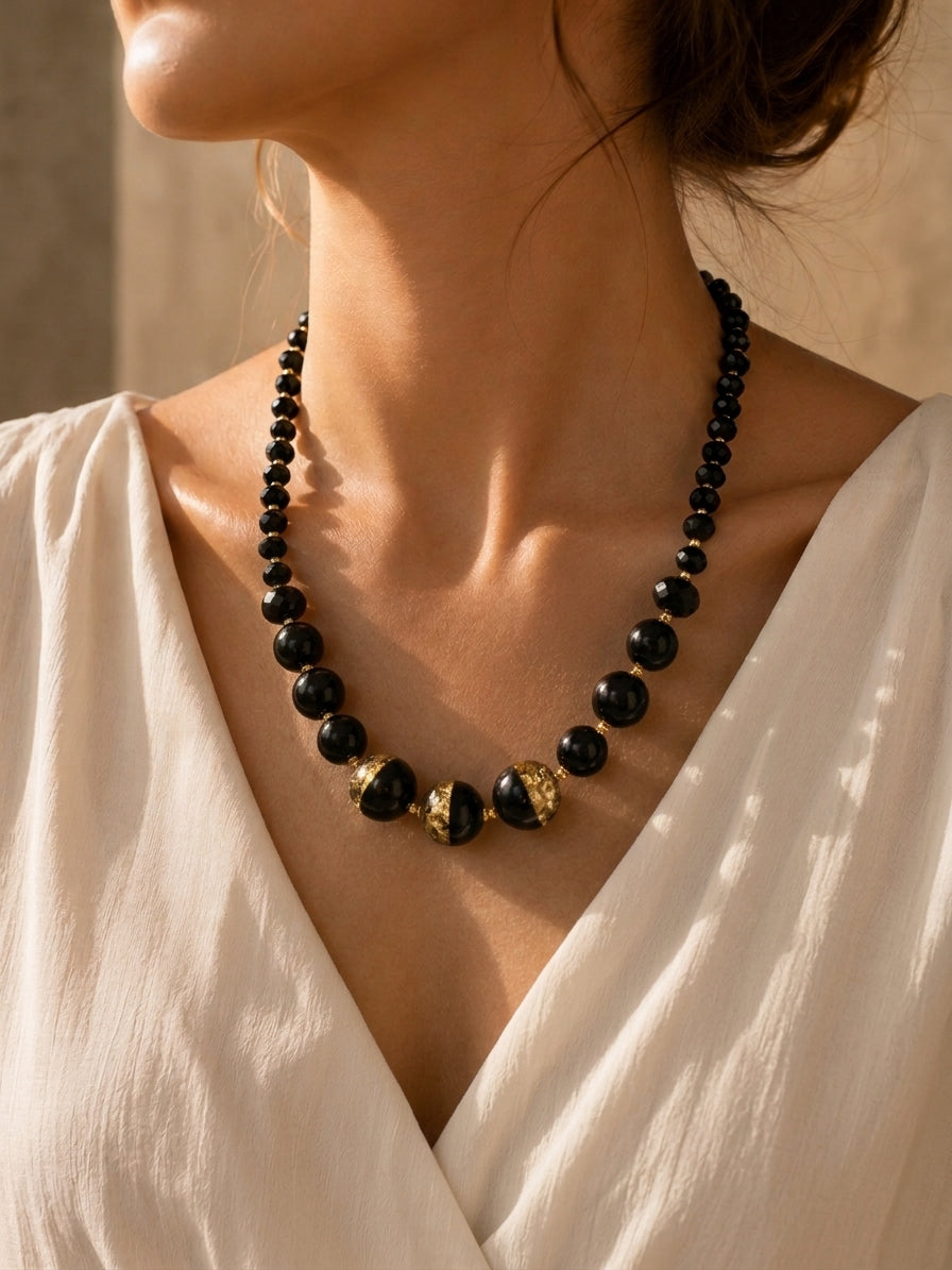 GLITTER COLLANA CM 54 perle in vetro di murano rotonde