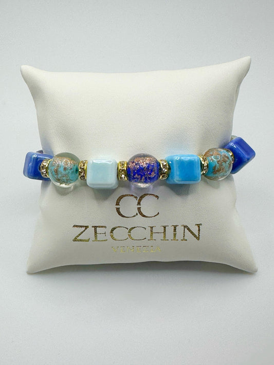 CUBO BRACCIALE perle in vetro di murano, ceramica e polvere d'oro