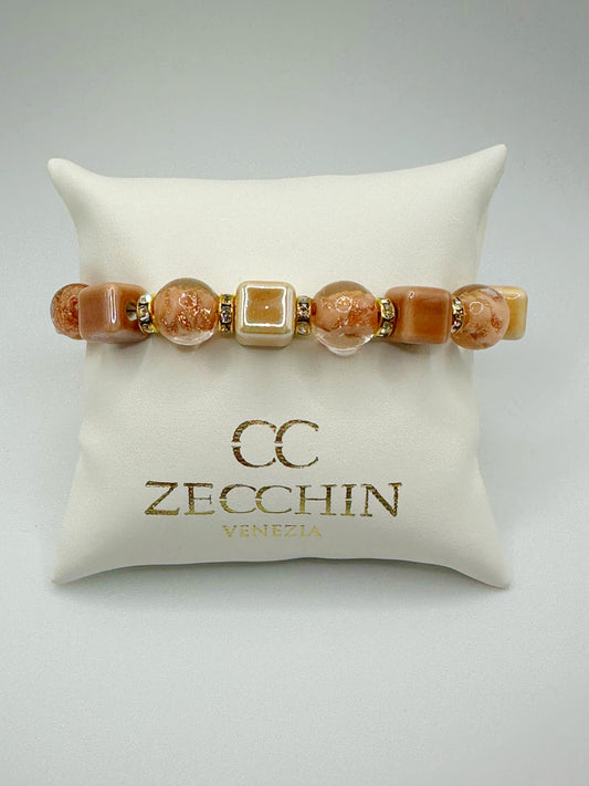 CUBO BRACCIALE perle in vetro di murano, ceramica e polvere d'oro