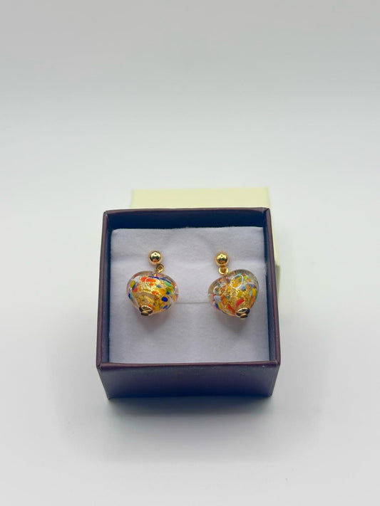 ORO PESTO ORECCHINI CUORE in vetro di Murano