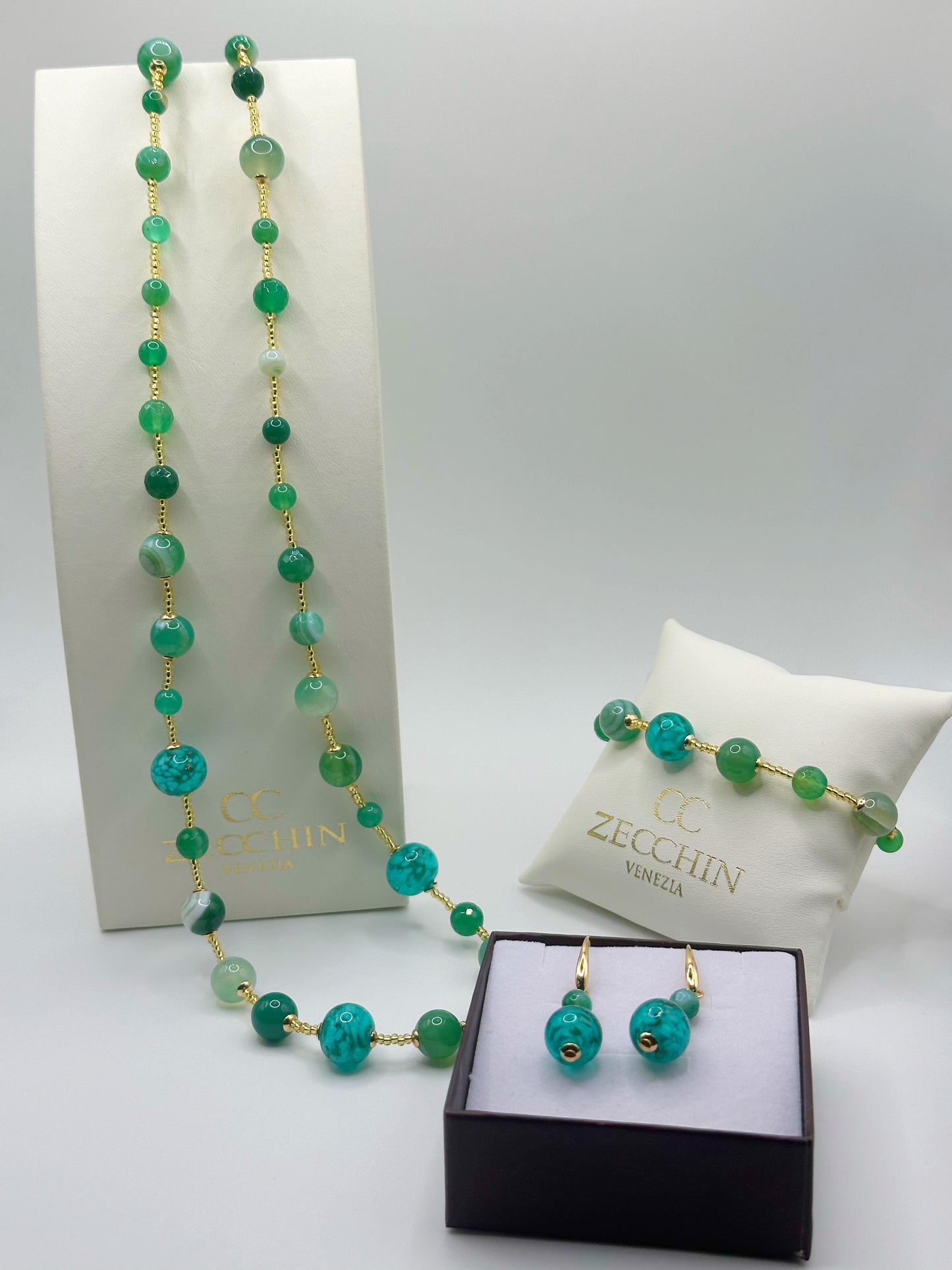 SCRIGNO VERDE BRACCIALE perle in vetro di murano