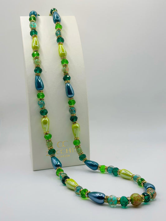 GOCCIA COLLANA LUNGA CM 80 perle in vetro di murano a goccia e rotonde