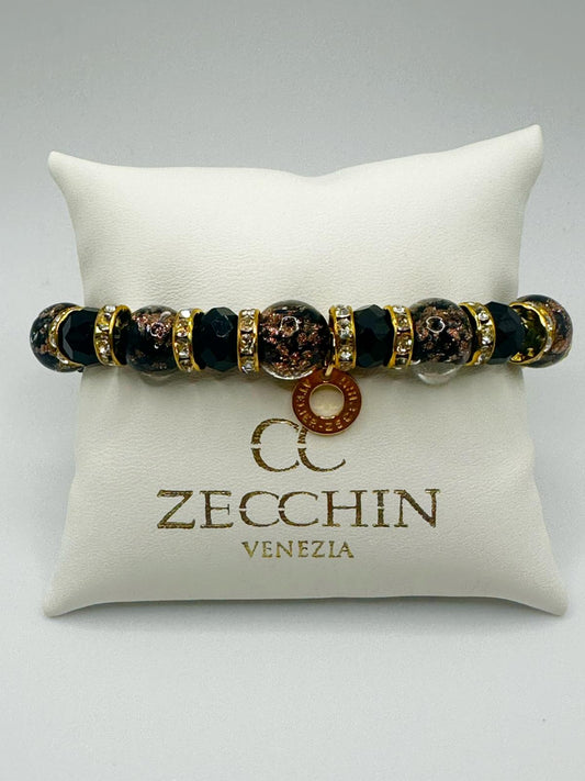 Bracciale Fenice con perle in vetro di Murano da 10 mm, colore nero