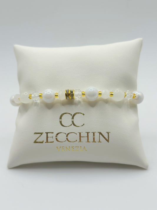 Bracciale Pastello con perle in vetro di Murano, colore bianco