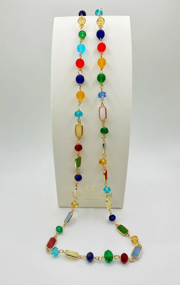 Collana Grace lunga con inserti rettangolari in vetro di Murano, 73 cm