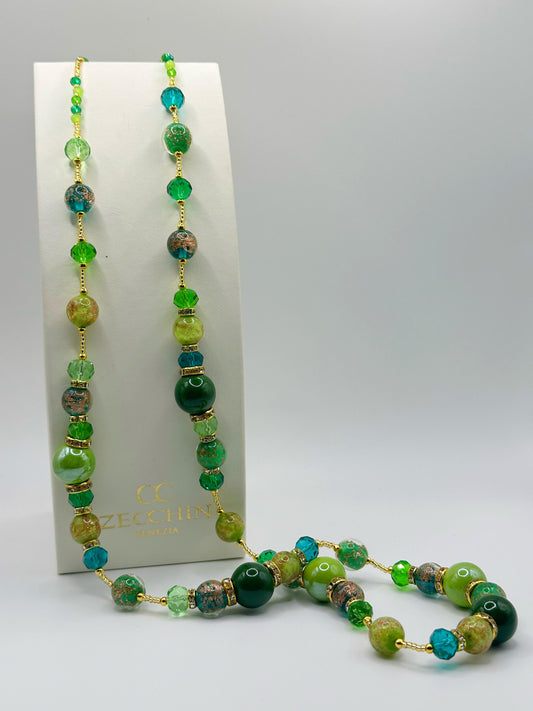 Collana lunga Melissa con perle in vetro di Murano, colore verde