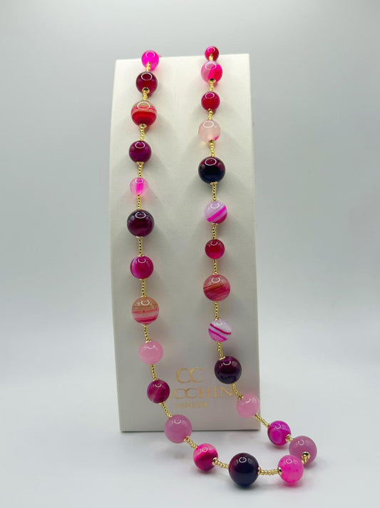 Collana lunga Scrigno fucsia con perle in vetro di Murano