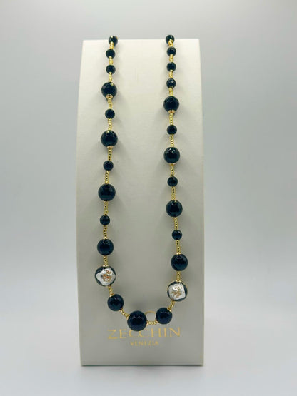 SCRIGNO NERO COLLANA perle in vetro di murano e onice