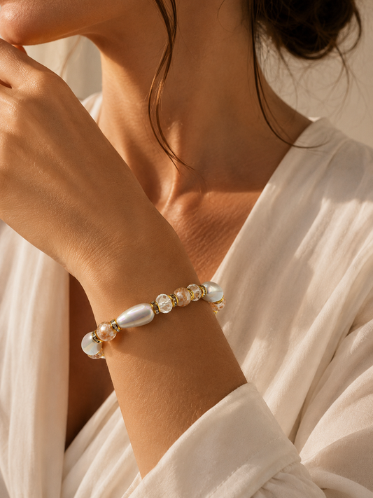 GOCCIA BRACCIALE perle in vetro di murano a goccia e rotonde