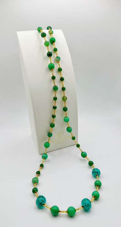 SCRIGNO COLLANA LUNGA vetro di Murano e Agata Cm 90