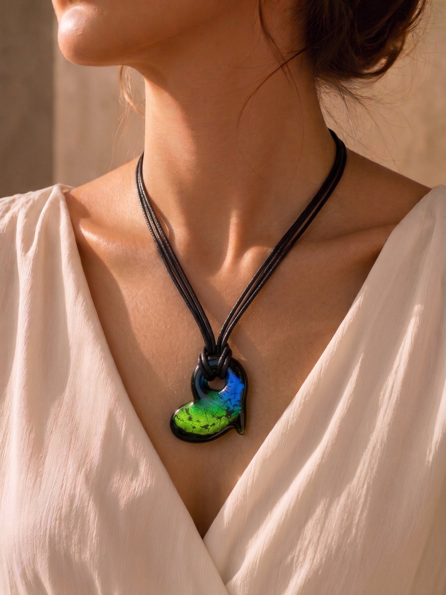 AURORA PENDENTE CUORE MEDIO CM 60 in vetro di murano
