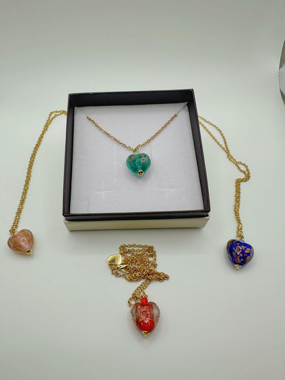 CUORE COLLANA PENDENTE AVVENTURINA Cm 50