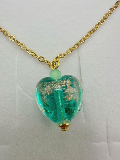 CUORE COLLANA PENDENTE AVVENTURINA Cm 50
