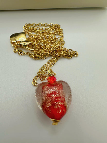 CUORE COLLANA PENDENTE AVVENTURINA Cm 50