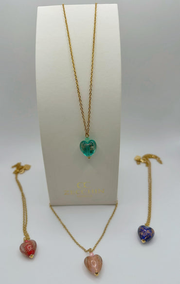 CUORE COLLANA PENDENTE AVVENTURINA Cm 50