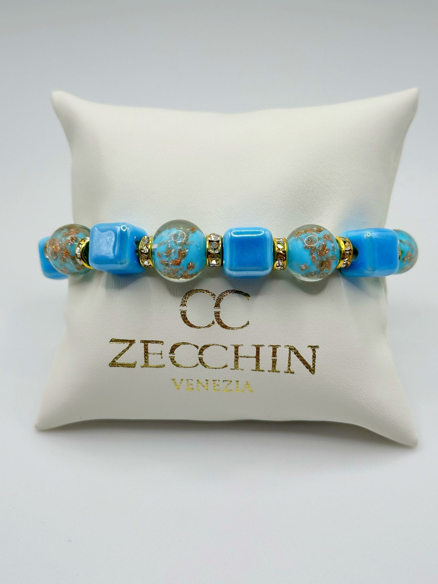 CUBO BRACCIALE  perle in vetro di murano, ceramica e polvere d'oro LP223