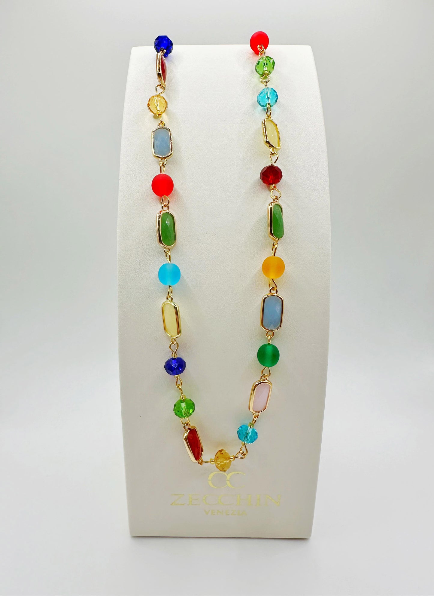 GRACE COLLANA CORTA RETTANGOLO inserti in vetro di Murano Cm 48