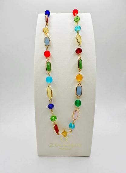 GRACE COLLANA CORTA RETTANGOLO inserti in vetro di Murano Cm 48