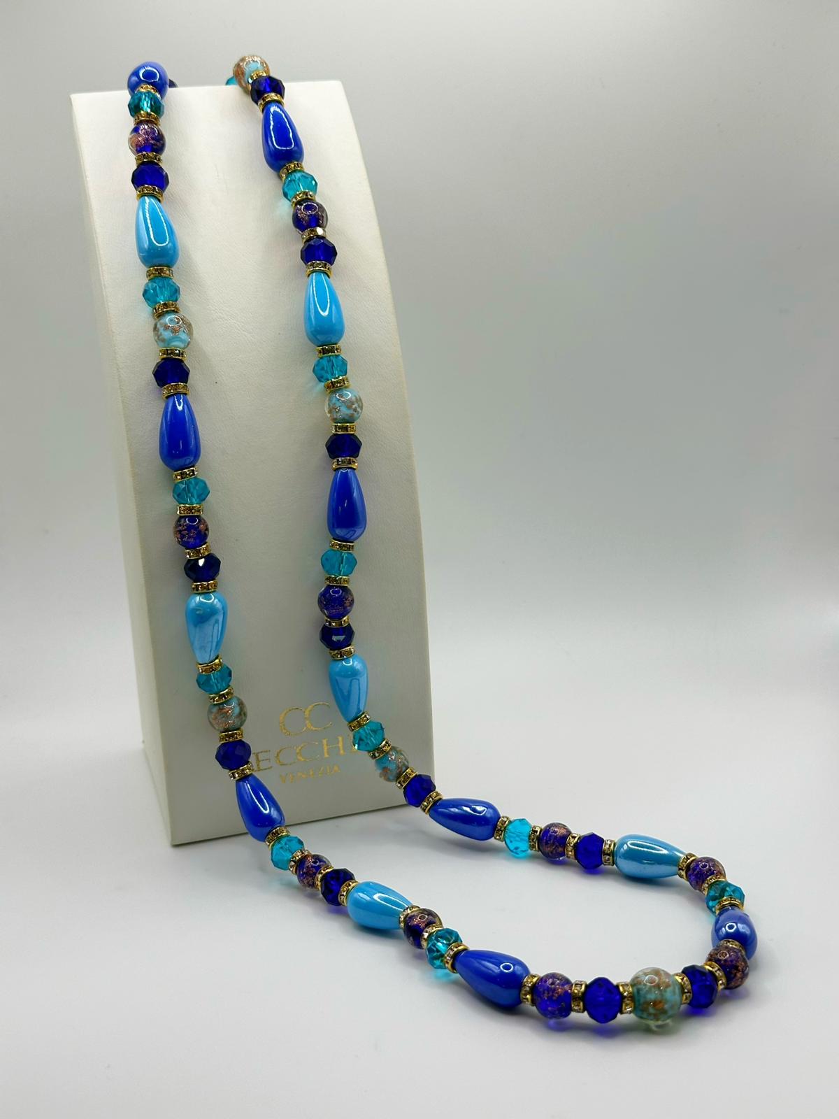 GOCCIA COLLANA LUNGA CM 80 perle in vetro di murano a goccia e rotonde