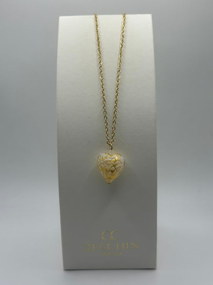 ORO PESTO PENDENTE CUORE in vetro di Murano