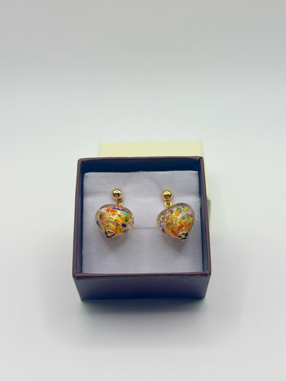 ORO PESTO ORECCHINI CUORE in vetro di Murano