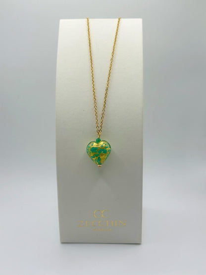 ORO PESTO PENDENTE CUORE in vetro di Murano