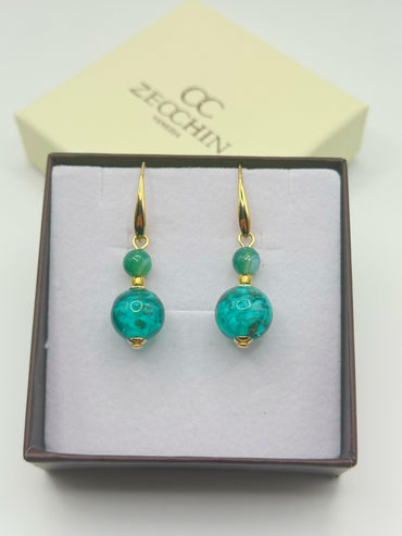 SCRIGNO VERDE ORECCHINI perle in vetro di murano