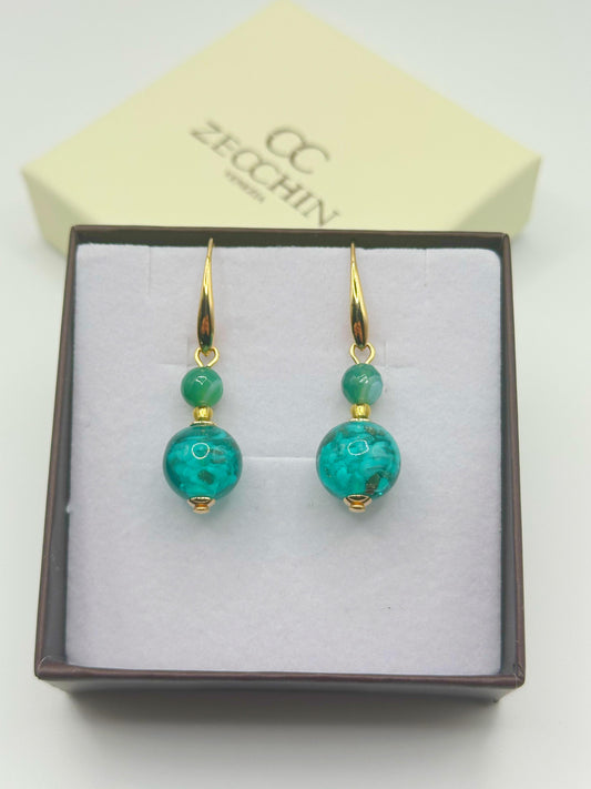SCRIGNO VERDE ORECCHINI perle in vetro di murano