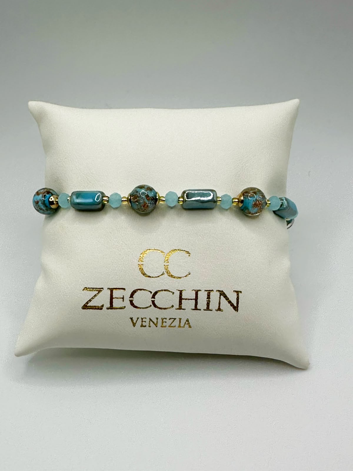 Bracciale Atene in vetro di Murano e avventurina, colore azzurro