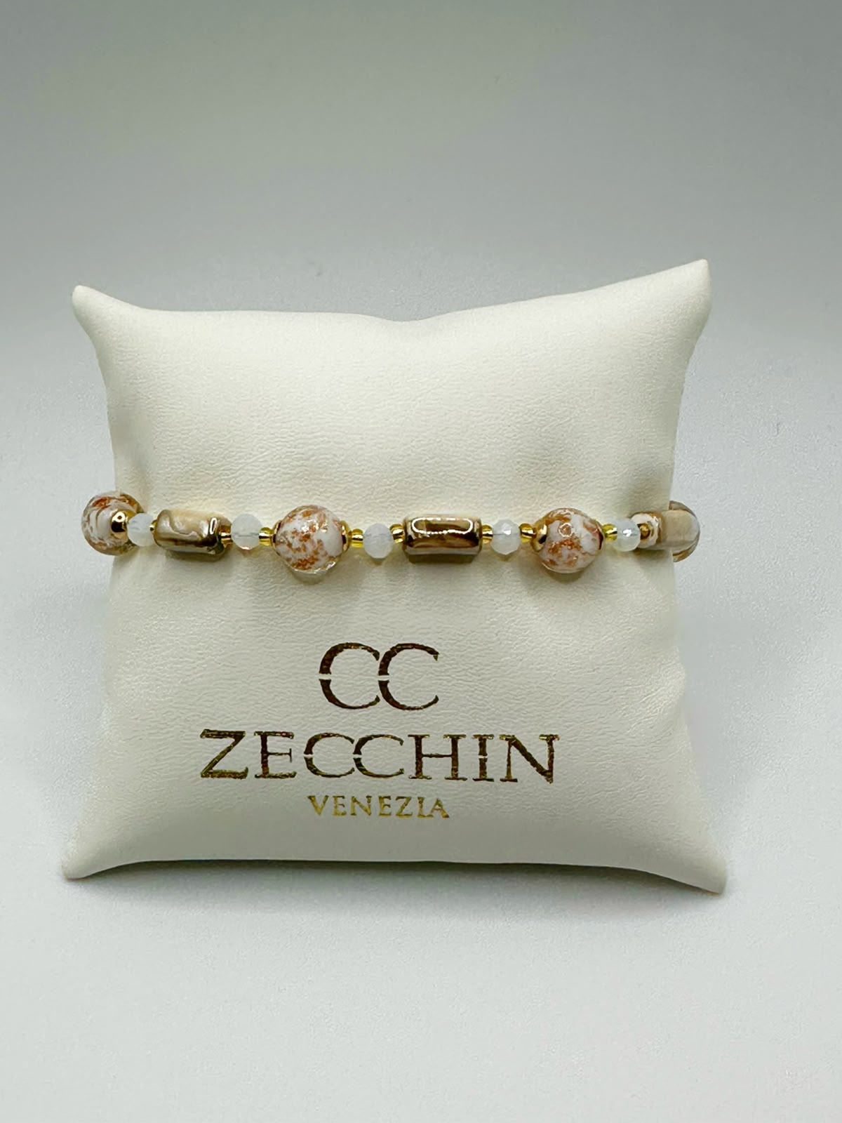 Bracciale Atene in vetro di Murano e avventurina, colore bianco