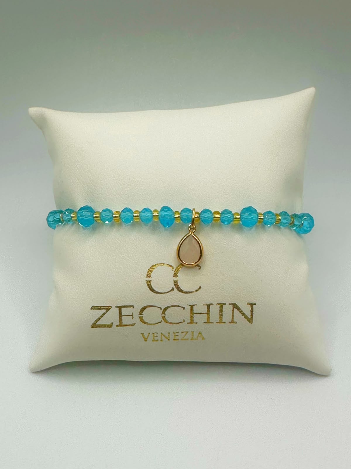 Bracciale Audrey con perline a goccia in vetro di Murano, colore azzurro