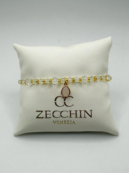 Bracciale Audrey con perline a goccia in vetro di Murano, colore bianco