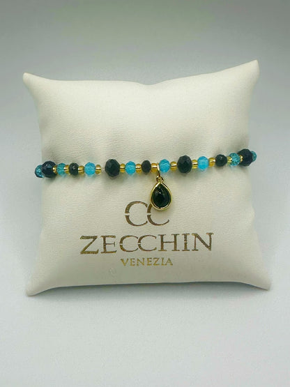 Bracciale Audrey con perline a goccia in vetro di Murano, nero e azzurro