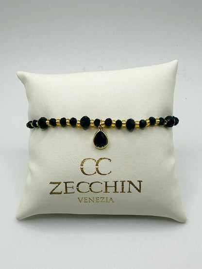 Bracciale Audrey con perline a goccia in vetro di Murano, colore nero