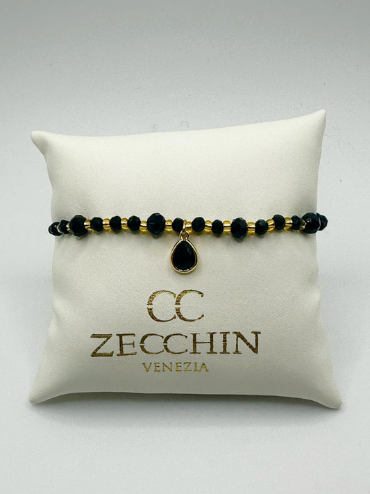 Bracciale Audrey con perline a goccia in vetro di Murano, colore nero