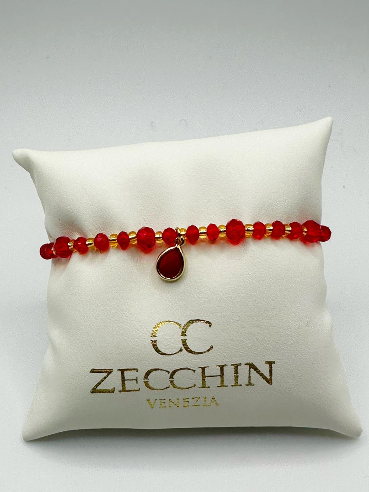 Bracciale Audrey con perline a goccia in vetro di Murano, colore rosso