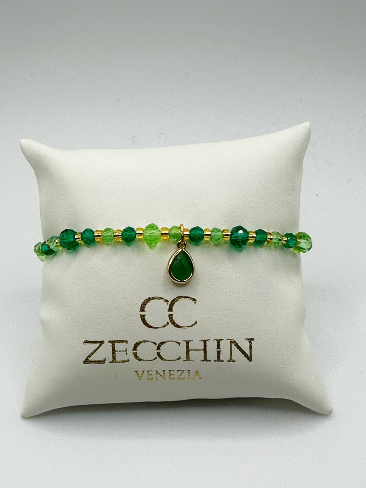 Bracciale Audrey con perline a goccia in vetro di Murano, colore verde