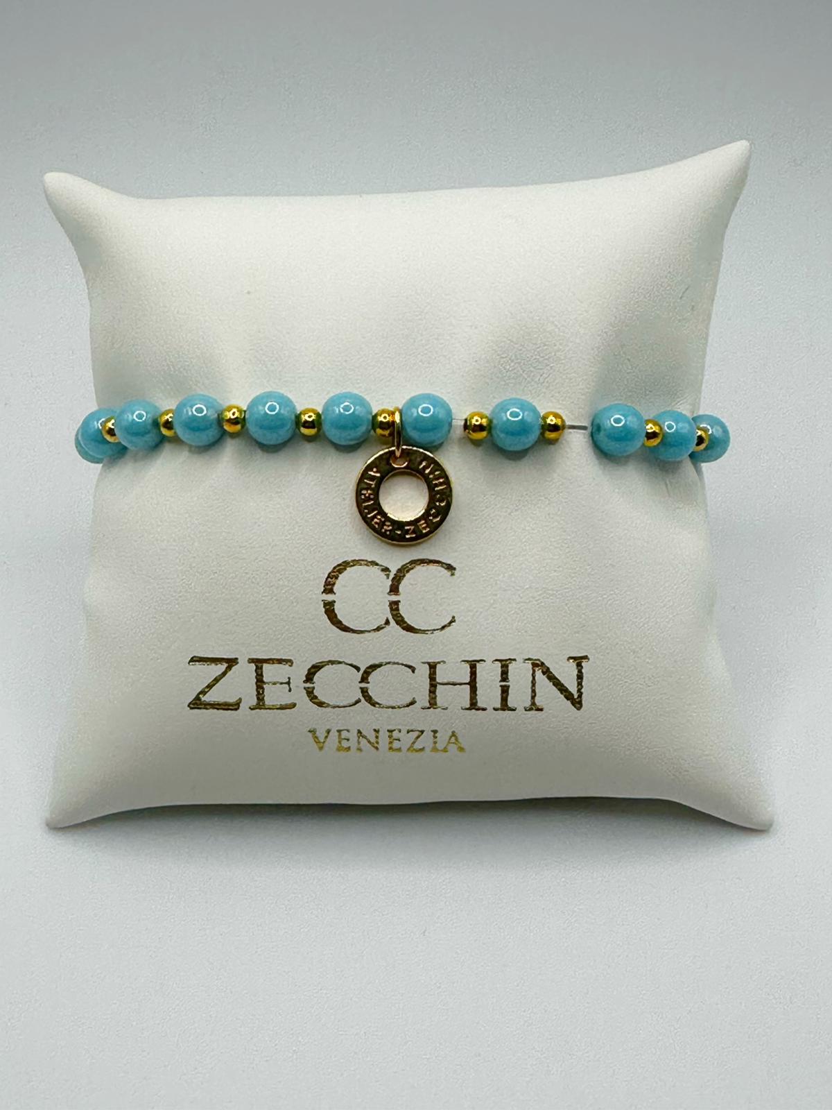 Bracciale Audrey slim con perle in vetro di Murano da 6 mm, colore azzurro