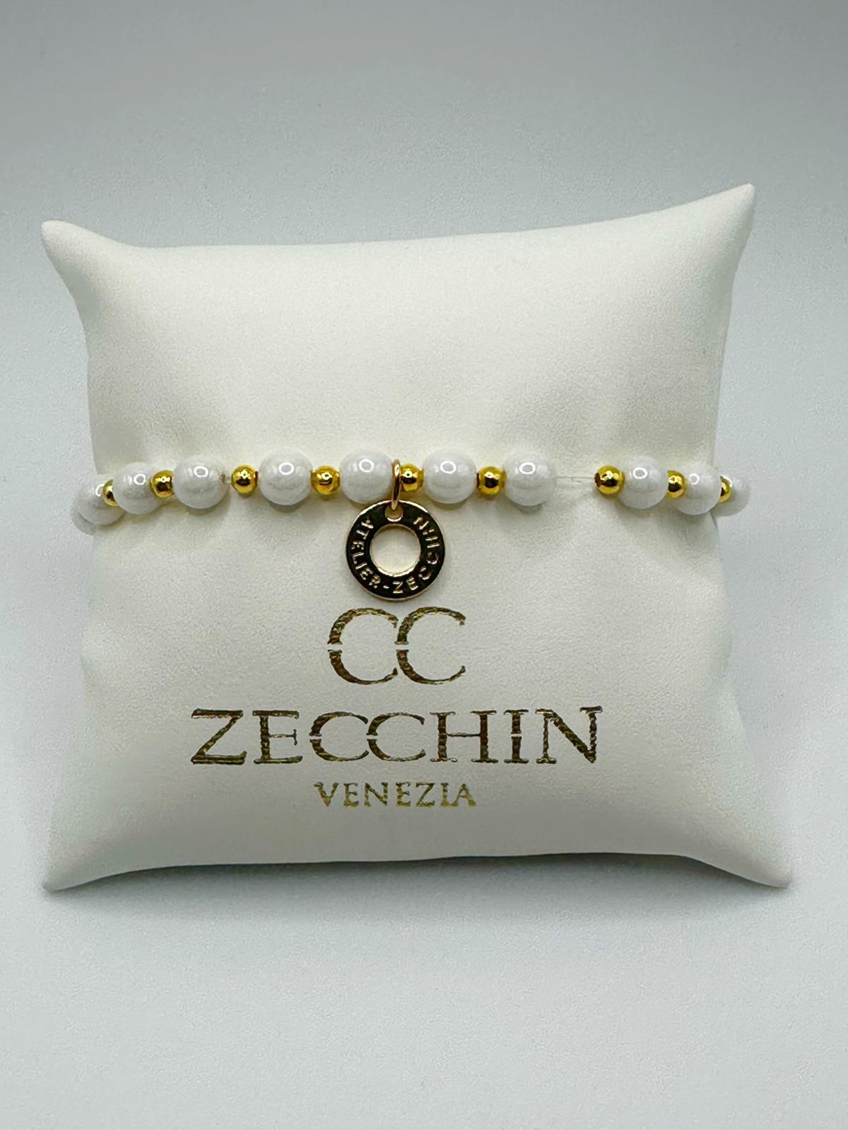 Bracciale Audrey slim con perle in vetro di Murano da 6 mm, colore bianco