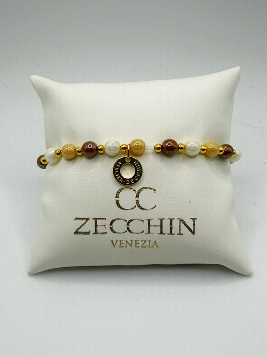 Bracciale Audrey slim con perle in vetro di Murano da 6 mm, colore caramello