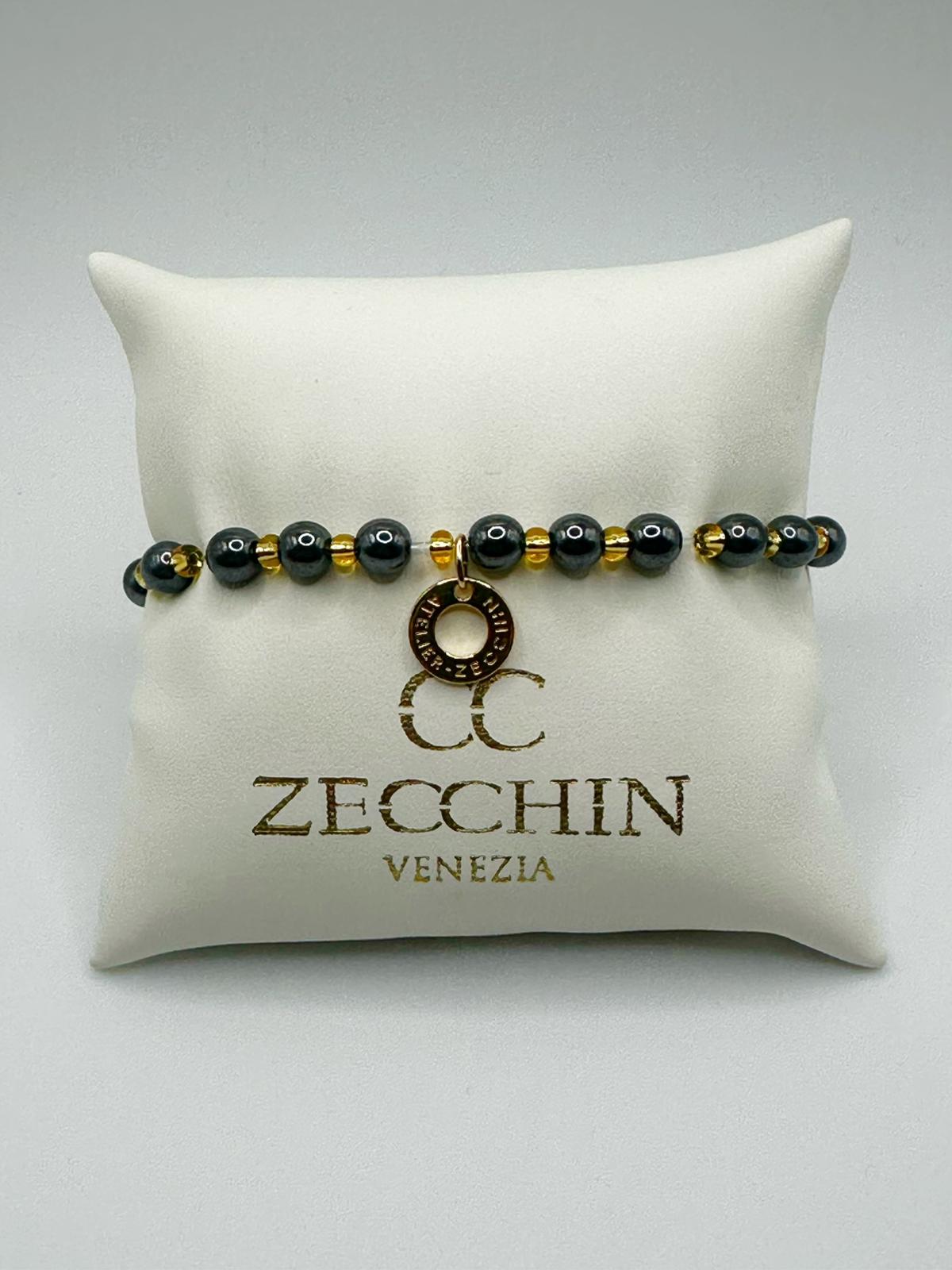 Bracciale Audrey slim con perle in vetro di Murano da 6 mm, colore ematite