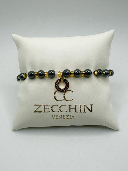 Bracciale Audrey slim con perle in vetro di Murano da 6 mm, colore ematite