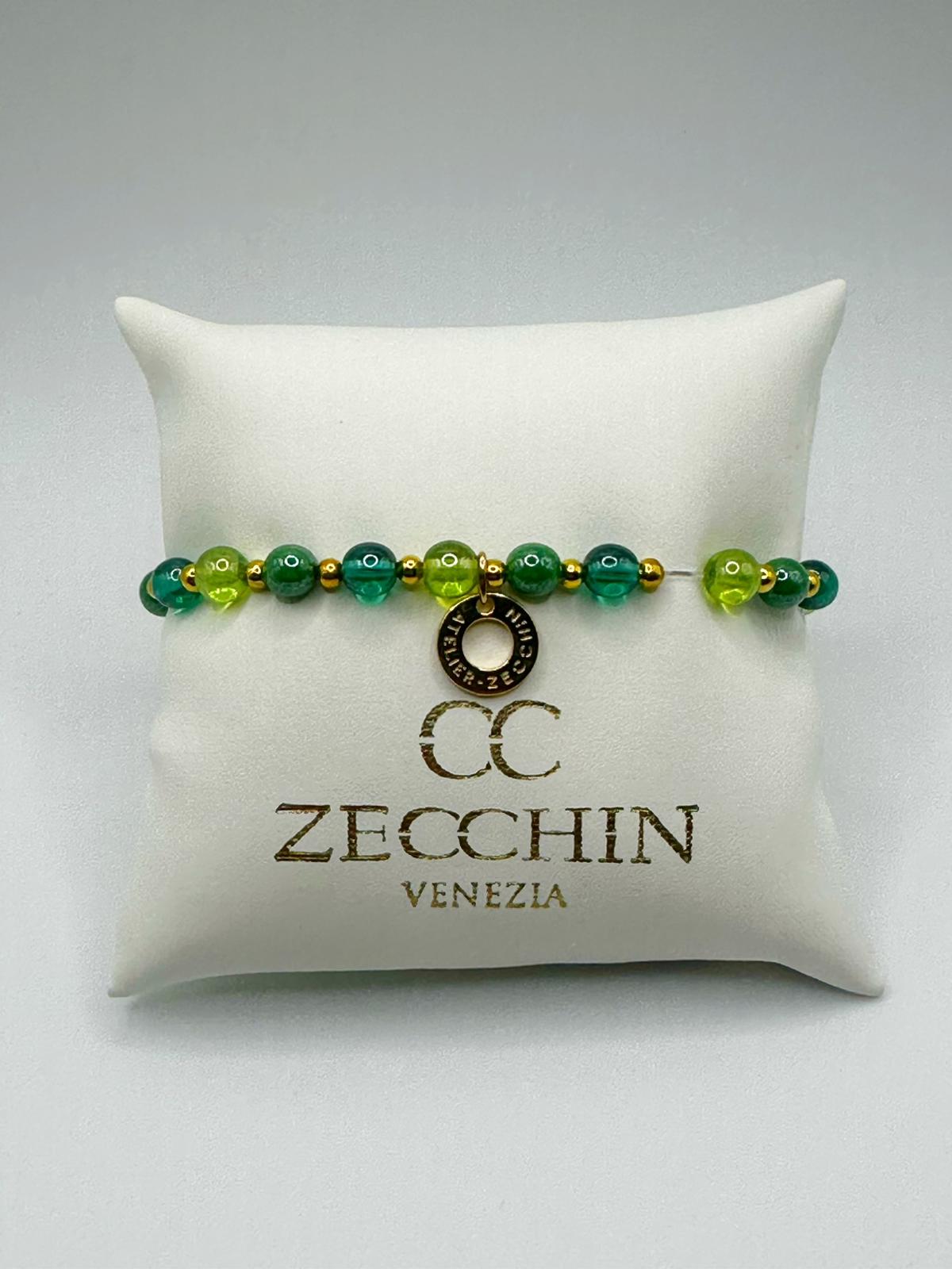 Bracciale Audrey slim con perle in vetro di Murano da 6 mm, colore verde