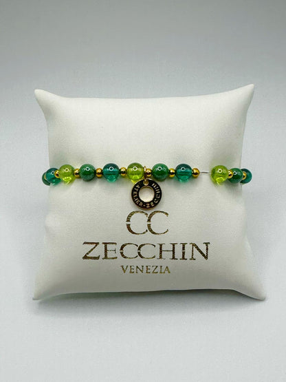 Bracciale Audrey slim con perle in vetro di Murano da 6 mm, colore verde