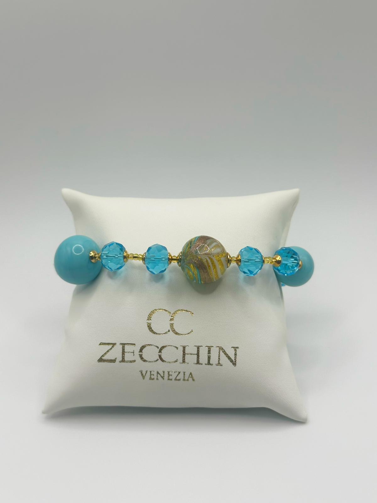 Bracciale Desiderio in vetro di Murano, oro 750 e avventurina, colore azzurro
