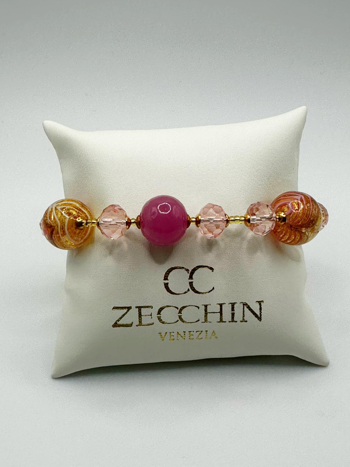 Bracciale Desiderio in vetro di Murano, oro 750 e avventurina, colore rosa