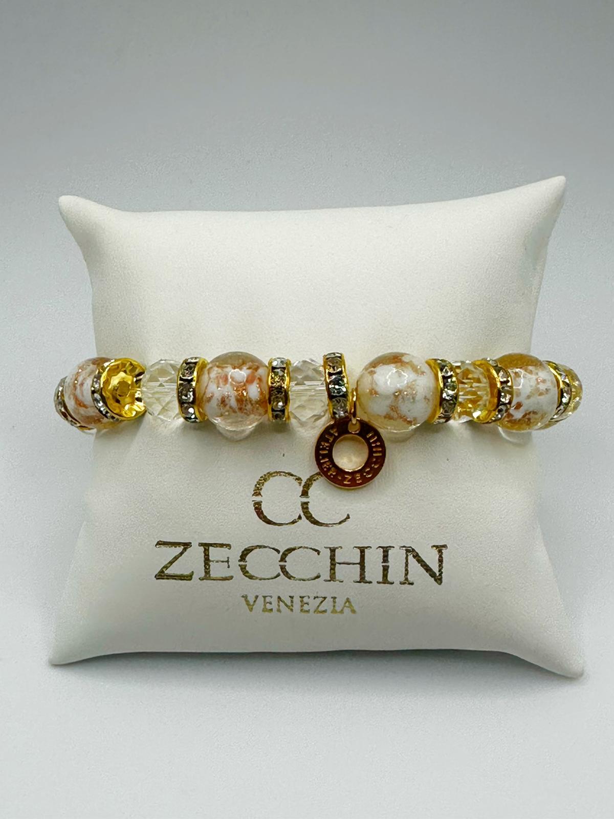 Bracciale Fenice con perle in vetro di Murano da 10 mm, colore bianco