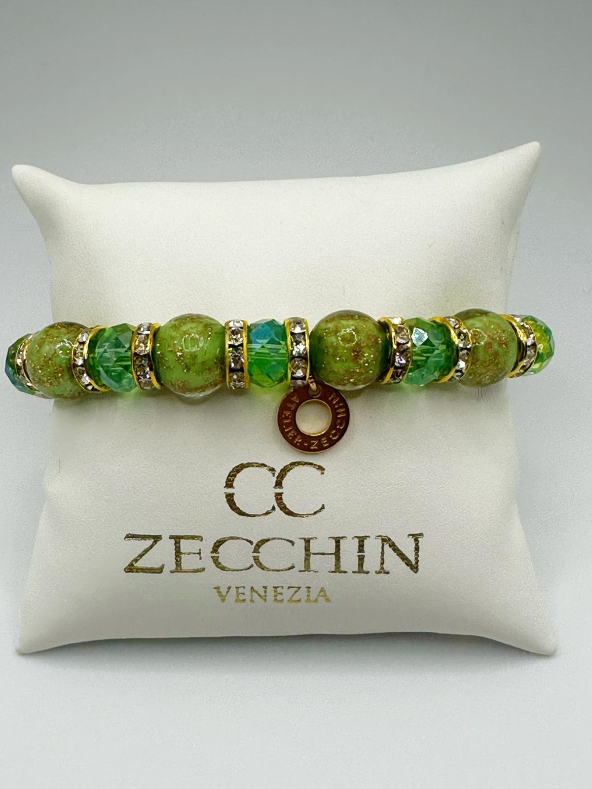 Bracciale Fenice con perle in vetro di Murano da 10 mm, colore verde