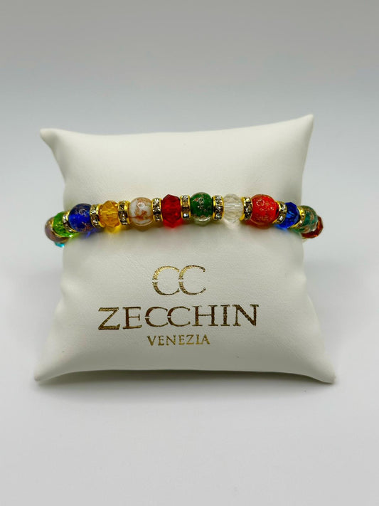 Bracciale Fenice con perle in vetro di Murano da 8 mm, multicolore